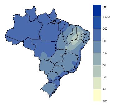 7 A Figura 3.4 mostra o mapa da umidade relativa média anual no Brasil, medida pelo INMET, no período de 1930 a 1990 (Normais Climatológicas). Figura 3.4 Umidade relativa anual (Fonte: INMET(http://www.