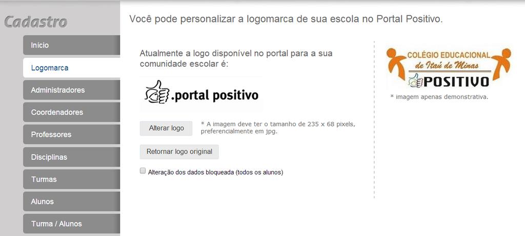 Alterando a logomarca Neste item é possível inserir a logomarca da