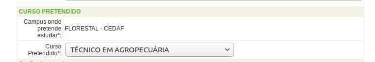 CURSO PRETENDIDO Neste momento, você poderá escolher entre os cursos Técnicos oferecidos.