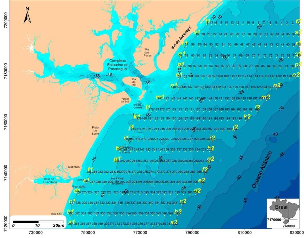 oceanográficas da área de estudo, devido a sua descarga de água fluvial que altera a estabilidade termohalina das águas. Figura 1: mapa da área de estudo com os pontos de coleta. 4.