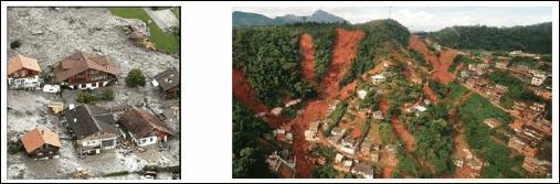 AVALIAÇÃO 1-(UFJF) Observe as imagens a seguir que retratam os efeitos que chuvas torrenciais provocaram na região serrana do estado do Rio de Janeiro, em 2011. Imagens disponíveis em: <http://www.