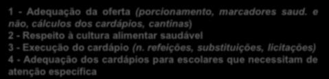 - Participação da EE na execução financeira do PNAE - Adequação do quadro de nutricionistas - Adequação da equipe de produção das refeições 4 - Qualificação do profissional (formação introdutória e