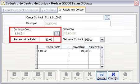 / Plano de Centro de Custos Aba 1 Contas