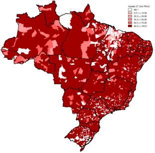 Panorama adesão PMAQ (Brasil) 1º Ciclo (2011/2012) 2º Ciclo (2013/2014) 3º Ciclo (2016/2018) 3.965 municípios 71,2 % 5.073 municípios 91,1 % 5.324 municípios 95,6 % 17.