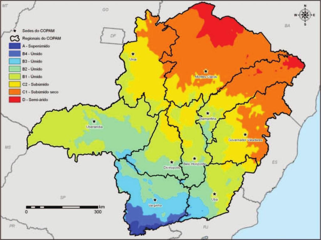 73 Figura 14 Mapa de classificação climática de Thortwaite para o estado de Minas Gerais, desenvolvido para o Zoneamento Ecológico Econômico Fonte: (SCOLFORO; OLIVEIRA; CARVALHO, 2008).
