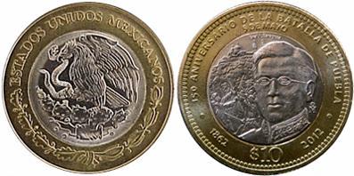 *MÉXICO- 2012, 150 anos da Batalha de Puebla moeda de
