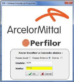 exe será apresentada a seguinte tela onde é preciso entrar com usuário e senha para ter acesso ao sistema: O acesso local é para o usuário do escritório de SP, os demais devem