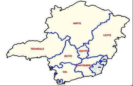 passos a seguir: Figura 1 Distribuição espacial das regionais da Cemig em MG Passo 1 : Transformação dos memoriais descritivos de coordenadas geográficas para coordenadas do sistema UTM Córrego