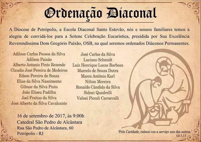 Notícia Diocese de Petrópolis Ordenação Diaconal Acontecerá no dia 16 de Setembro, às