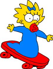 2) Bart sobre o skate empurra Maggie sobre o skate 12 Bart faz força