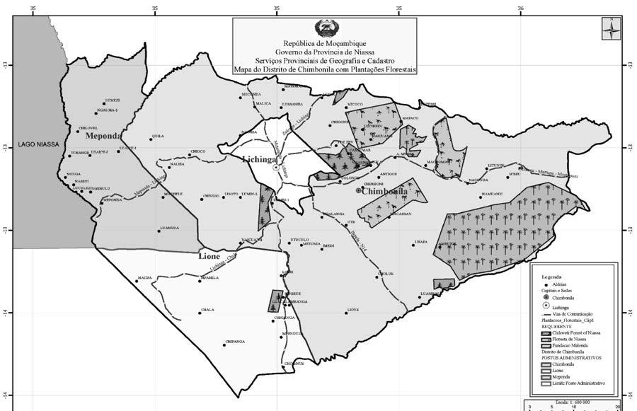 Figura 1: Plantações Florestais, distrito de Chimbonila 12 12 Note-se que as áreas identificadas como pertencendo à Fundação Malonda, neste Mapa