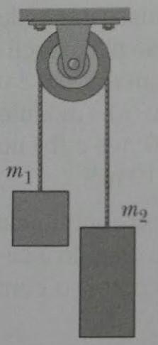 Se m 1 = 12,0 kg, m 2 = 24,0 kg e m 3 = 31,0 kg, calcule (a) o módulo da aceleração do sistema, (b) a tensão T 1 e (c) a tensão T 2. [1] 7.