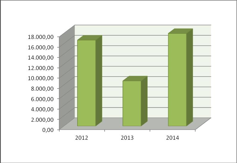 Gráfico 9 Evolução dos Custos com Deslocações e Estadas (2012 ) Após análise do Gráfico 9, verifica-se que no ano de apresenta custos com Deslocações e Estadas superiores aos anos de 2012 e 2013. 3.8.