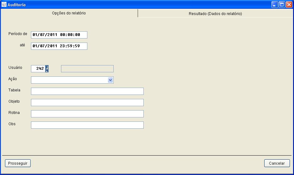 10. Auditoria Acesse a guia Ferramentas > coluna > Auditoria > tela Auditoria; A auditoria do sistema tem a função de identificar quem e quando (data e hora) realizou acesso ao sistema (login e