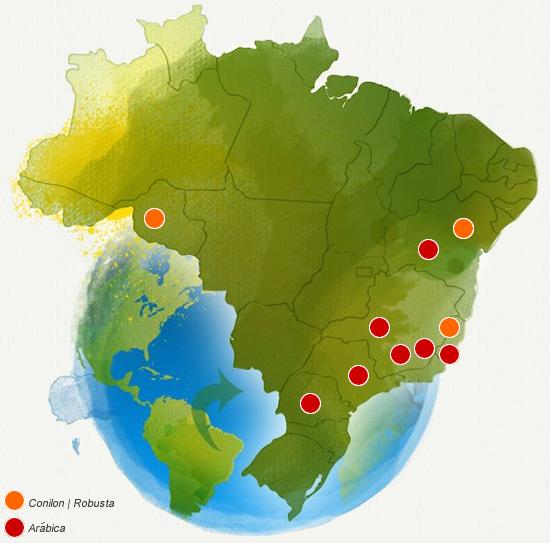 - 8 - As principais regiões produtoras de café do Brasil MINAS GERAIS: é o maior estado produtor de café no Brasil, respondendo por cerca de 50% da produção nacional, sendo uma das principais fontes