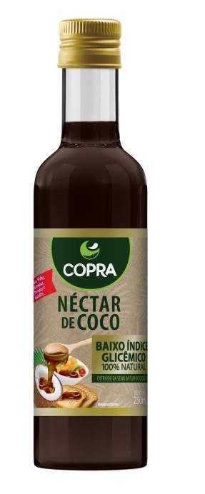 Uma porção de 5ml (1colher de chá) equivale a 20 calorias. O Coco Aminos Copra está disponível em embalagem de vidro com 250 ml.