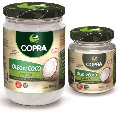 versões 200 ml e 500 ml O Óleo de Coco Sem Sabor Copra mantém