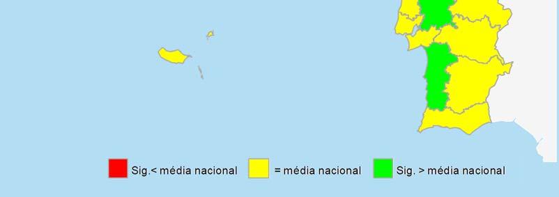 No outro extremo da escala, a Região Autónoma dos Açores, o Tâmega e Sousa e as Terras de Trás-os-Montes registaram diferenças que variam entre os 41 pontos e os 31 pontos significativamente abaixo
