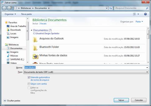 Salvar documentos em outros formatos 1. Escolha Arquivo Salvar como. Você verá a caixa de diálogo Salvar como. 2.