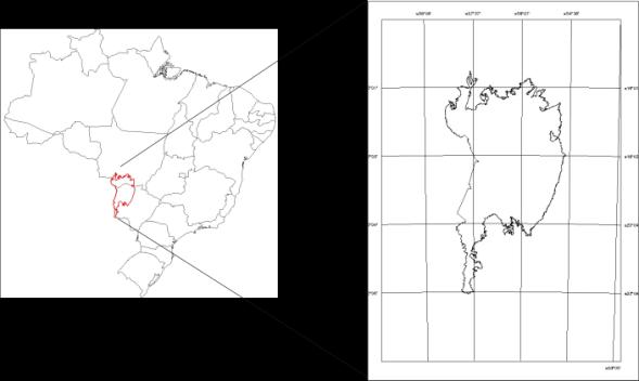 O Pantanal brasileiro faz fronteira com o Paraguai e Bolívia, situado entre os paralelos de 16 e 22 de latitude sul e meridianos de 55 e 58 de longitude oeste (Figura 1). Figura 1.