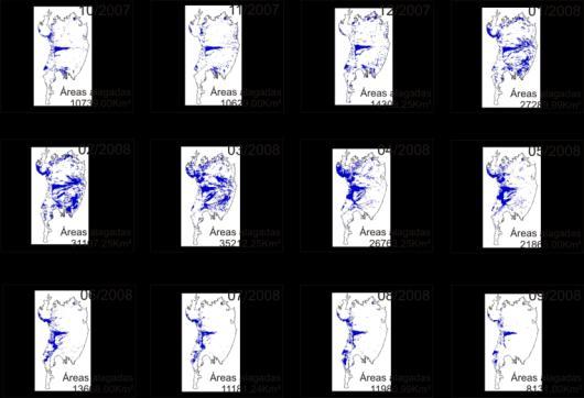 Figura 5. Áreas alagadas no Pantanal de outubro de 2000 a setembro de 2001.