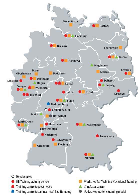 A DB Training é a maior organização profissionalizante do setor ferroviário na Alemanha, e uma das maiores do mundo Referências Presença da DB Training na Alemanha A DB Training, uma empresa do Grupo