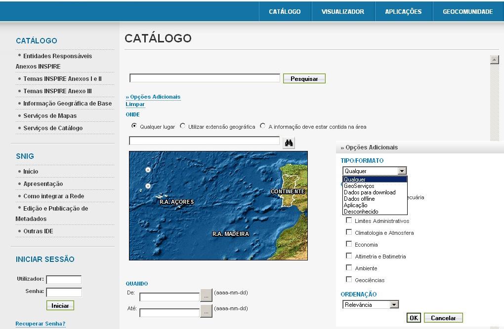 Funcionalidades do Geoportal: Pesquisa pelo interface Texto livre