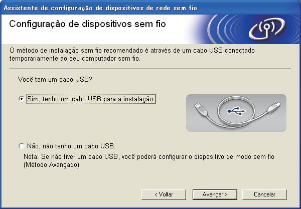Pr usuários de rede sem fio Configurção usndo o CD-ROM de instlção e temporrimente usndo um co USB (somente Windows ) 11 Defin s configurções de conexão sem fio Importnte Você deve usr um co USB