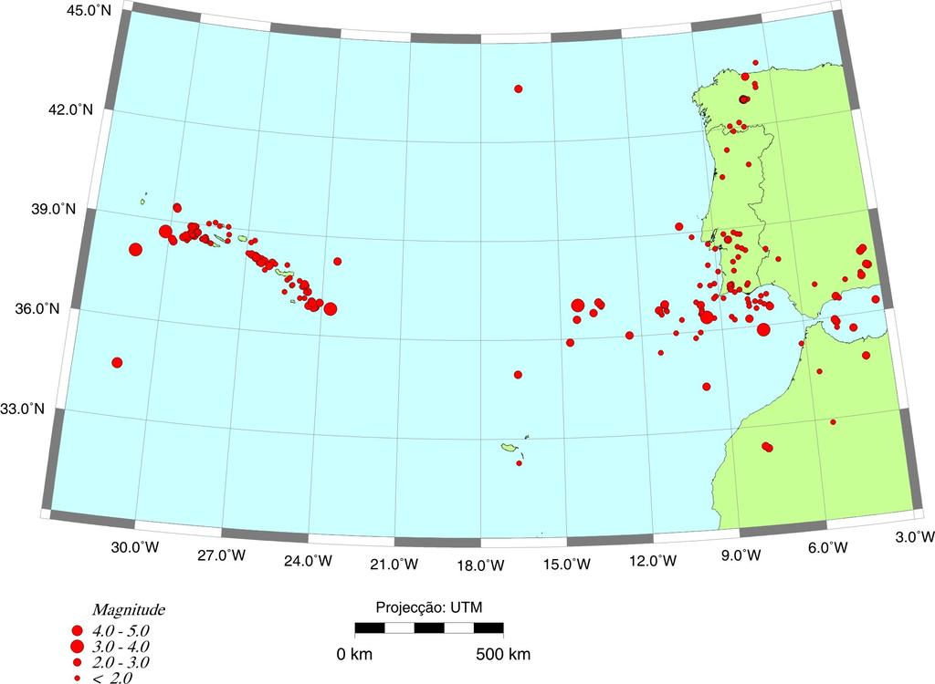 Mapa de sismicidade Açores-Madeira-Gibraltar registada pela Rede Sísmica Nacional no período de 2/ 7/ - 2/ 7/ 3.