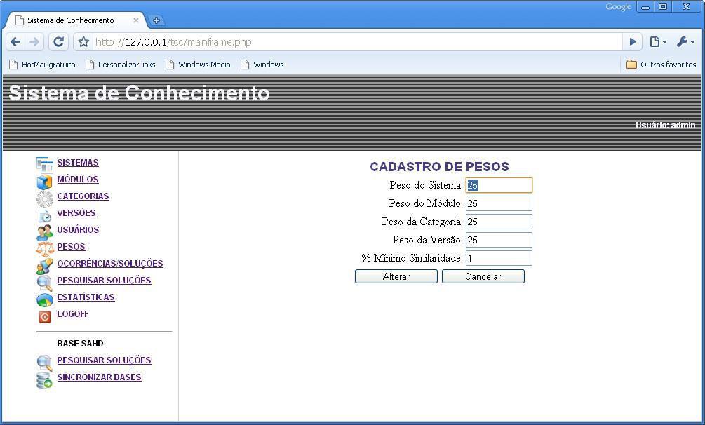 47 utiliza-se uma soma ponderada das características entre um novo caso e um armazenado no banco de dados, sendo que cada um dos atributos que compõem o caso possui um peso.