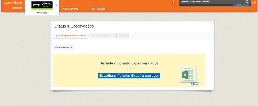 Upload de Status & Observações 16 of 18 Depois de preenchido o documento em