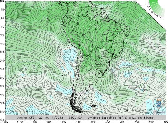 Análise do modelo GFS do campo de altura geopotencial e vorticidade no nível de 500hPa: a) das 00:00 UTC