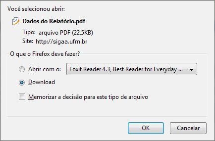 27 O usuário poderá abrir ou fazer o download do arquivo. Clique em OK para prosseguir com a operação.