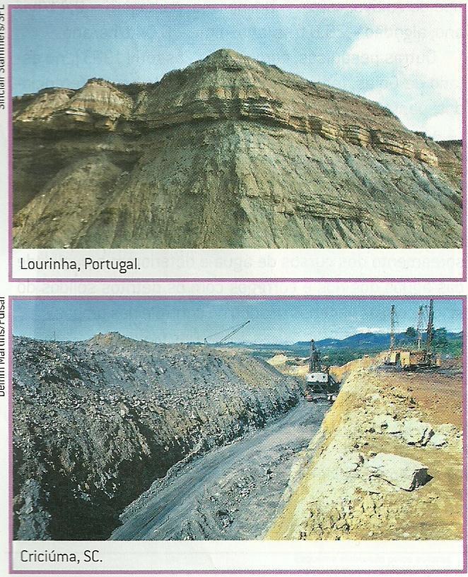 4) CITE os dois mais importantes minerais extraídos das bacias sedimentares e indique a utilização econômica de cada um deles. 5) ELABORE legendas explicativas para as fotos a seguir.