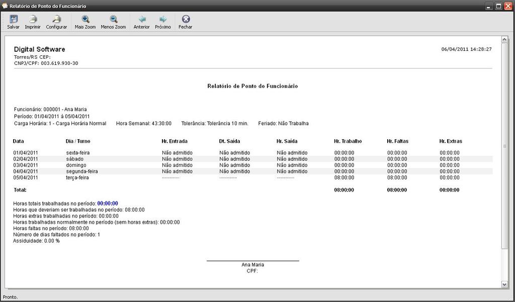 28 19. RELATÓRIOS Os relatórios de ponto disponíveis no sistema Ponto Fácil são: Relatório de Ponto de Funcionários: poderá ser emitido um relatório simples ou completo do ponto dos funcionários.