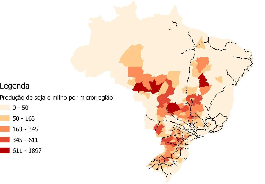 Ferrovias não chegam nas áreas produtoras agrícolas.