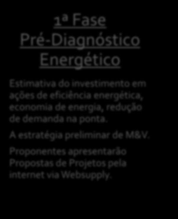 Fases da CPP 1ª Fase Pré-Diagnóstico Energético Estimativa do investimento em ações de eficiência