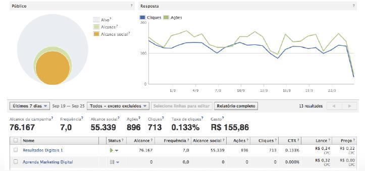 Clique numa campanha e visualize-a com mais detalhe: O CTR é uma das informações mais importantes da gestão de anúncios, uma vez que o seu desempenho impacta diretamente no preço pago pelo clique.