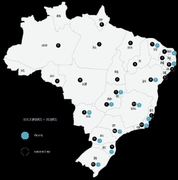 Presença nacional: 231 pontos de vendas em 24 estados e no DF Localização das lojas no Varejo Evolução do número de lojas no Varejo 231 242 239 54 67 65 229 223