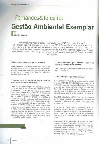 º Trimestre 2004 Fernandes & Terceiro Em Todas As Frentes - - Destaque Certificação e Ambiente Jornal Água & Ambiente n.