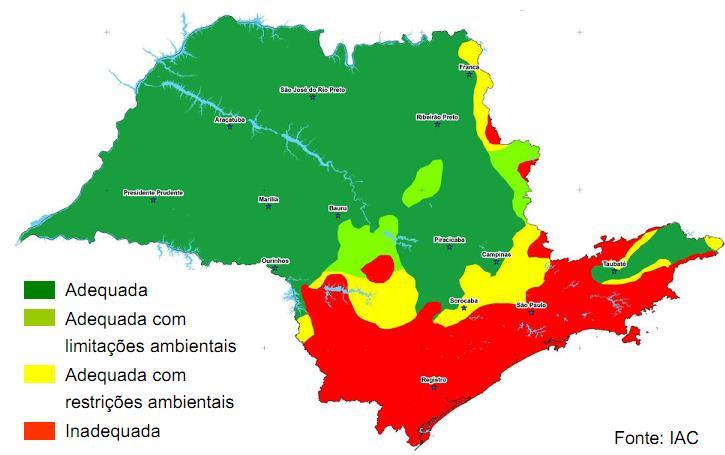 Aptidão edafoclimática para a cultura de cana no Estado de São Paulo.