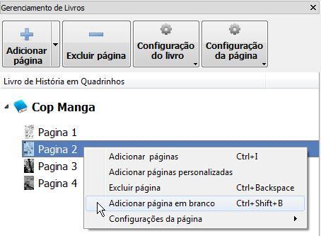 3.4.2 Como adicionar uma página em branco É possível inserir uma página em branco na qual você precisa de páginas unidas com um lado em branco. Para adicionar uma página em branco: 1.