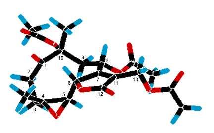 (ddd, J 3β,3α =17,80; J 3β,2β =12,70; J 3β,2α =4,60) e para H-3α uma banda larga entre δ 1,62-1,67, superposta com o simpleto do CH 3-15.