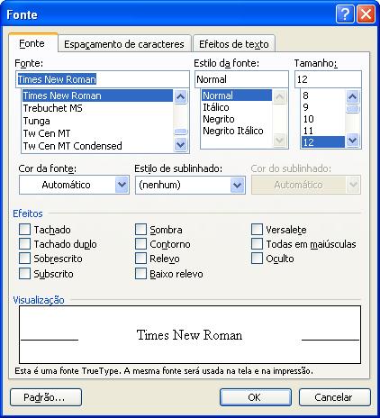 Autocorreção Abre uma caixa de diálogo que apresenta uma série de comandos para ormatação de parágrafos, como alinhamento, espaçamento entre linhas, recuo do texto em relação à margem, etc.
