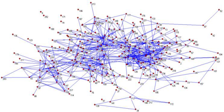Figura 1. Rede total da Produção Bibliográfica - 2001 a 2012. A Tabela 1 apresenta os índices e parâmetros da Teoria de Redes das redes estudadas para a Produção Bibliográfica do PPG.