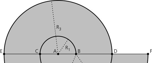 Questão 16 a) Determine a área da região destacada na figura b) Determine o comprimento da curva composta pelos primeiros 0 arcos de circunferência Respostas esperadas a) Observamos na figura ao lado