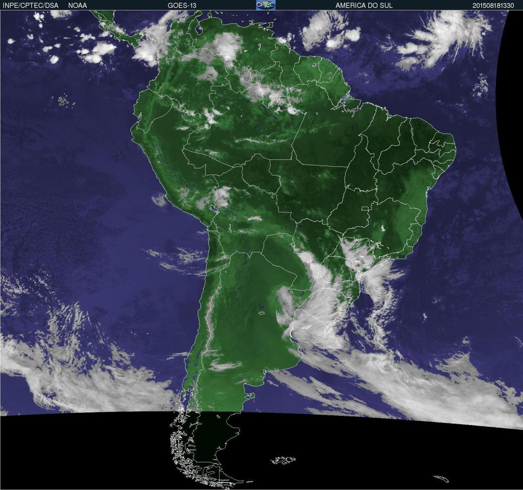 Figura 1 - Ausência de nuvens significativas no Brasil no dia 18 de agosto de 2015. Fonte: CPTEC/INPE.