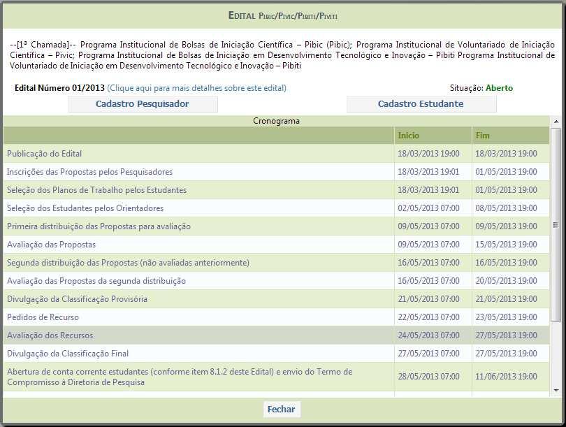 PESQUISADORES: Clique no botão CADASTRO