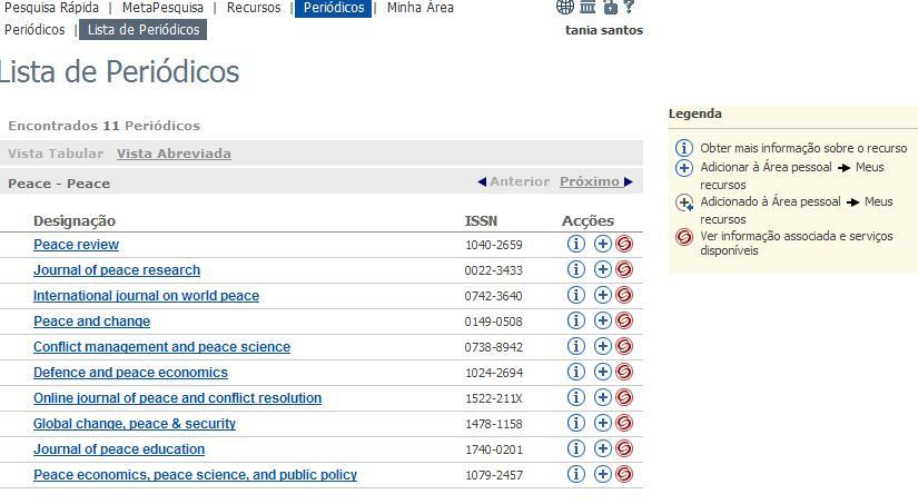 ou não fazer download do documento que encontrou, podendo também guardar os resultados na sua área pessoal. 1) Clique em Periódicos. 2) Clique em Lista de Periódicos. 3) Pode optar por várias vistas.