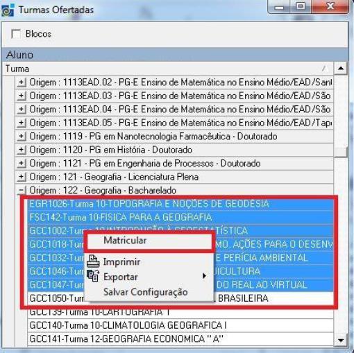 8) Após isso, selecione todas as disciplinas em questão pressionando Ctrl e